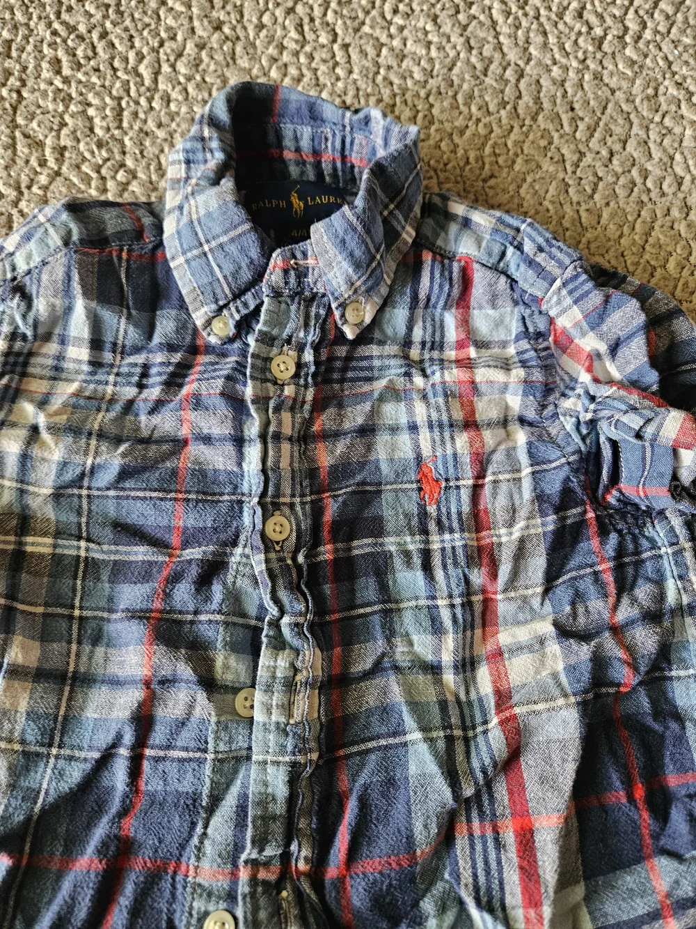 Ralph Lauren Blue Plaid Short-Sleeve Button-Down Shirt